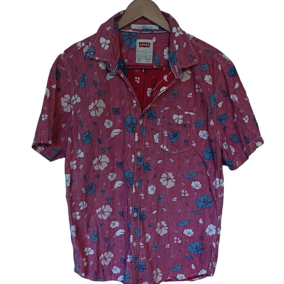 LEVIS Modern Fit Aloha Shirt Red Men's Large - Picture 1 of 3